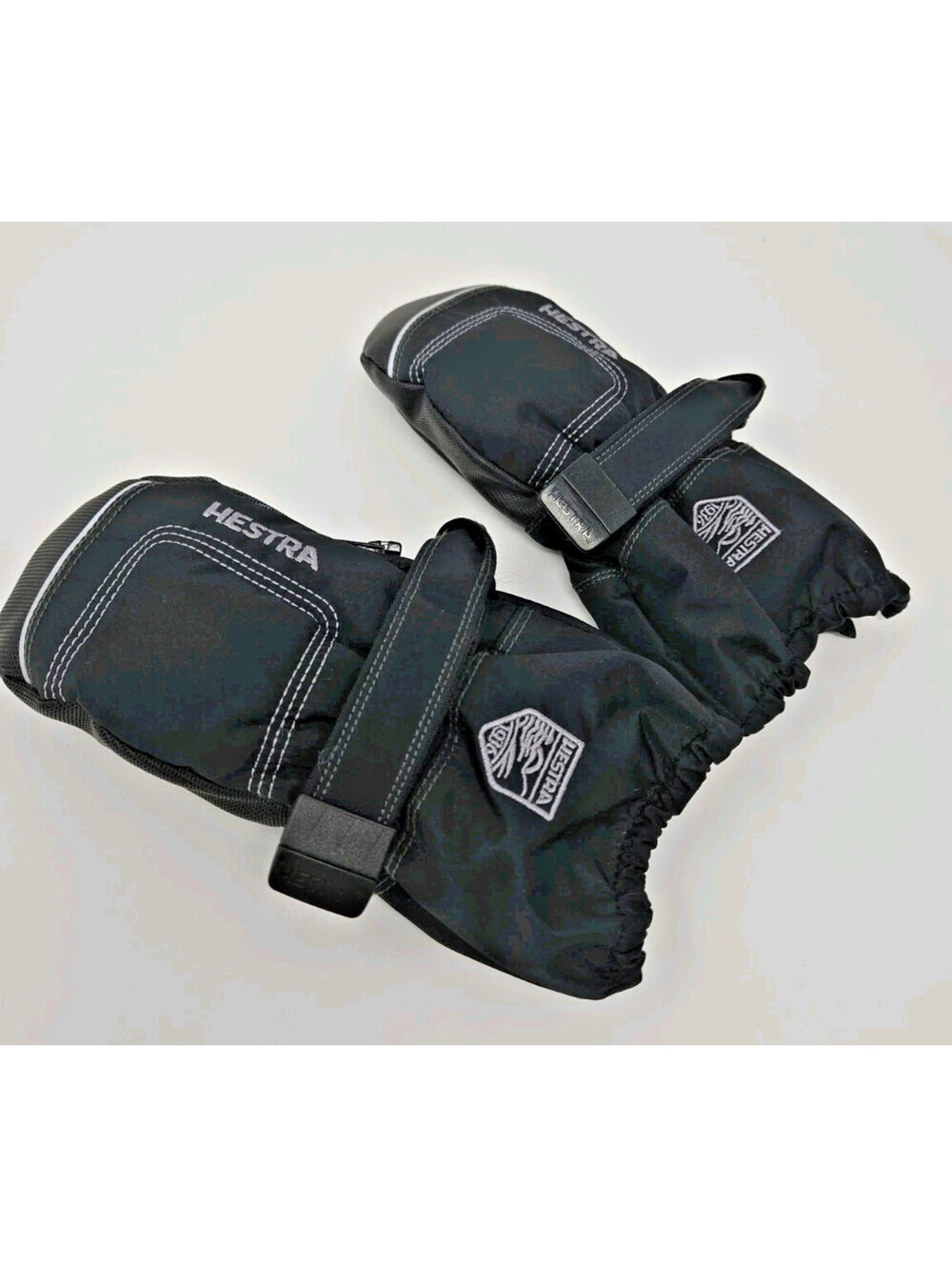 Hestra Snow Ski Mittens Kids Size 1 Toddler Black Zipper Sides Adjustable